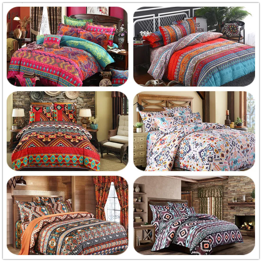 Conjuntos de cama Mosaico Boêmio Étnico Vintage Conjunto de Roupa de Cama King Queen Full Tamanho Twin DuvetDoona Cover 230625