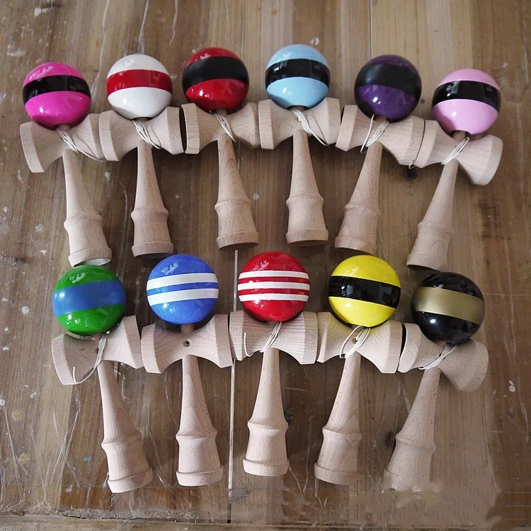 Verkoop Strepen lijn Kendama Ball Big size 18.5*6 cm Japanse Traditionele Houten Kendama Ball Game Speelgoed Onderwijs gift Houten Speelgoed