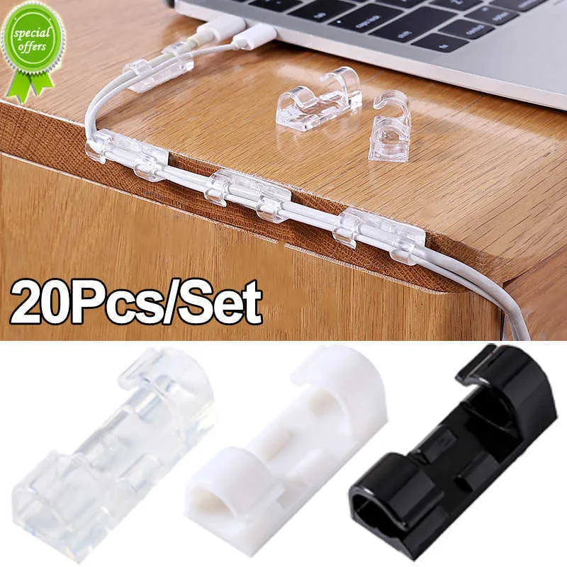 Neue 20 Stück selbstklebende Kabel-Organizer-Clips Büro-Desktop-Draht-Manager Kabelhalter Kopfhörer-Kabelbinder-Fixierer USB-Datenspuler