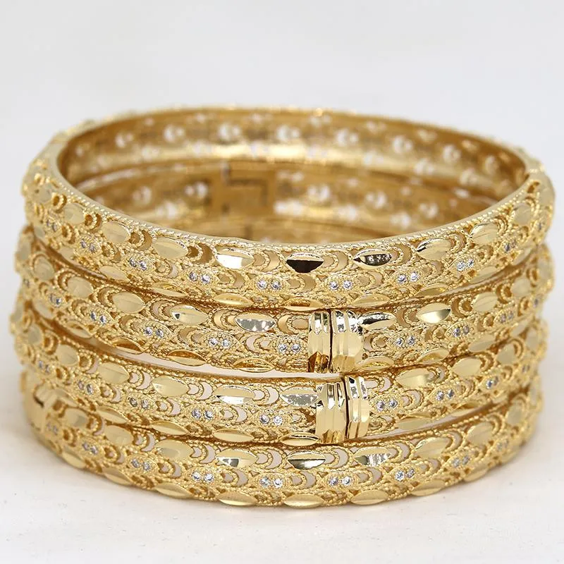 Bangles Dubai Bangles For Women Girl rhinestones Jewelry 14k Gold plated Africa luxury Saudi Arab Bracelets Habesha Indian Bride Gift