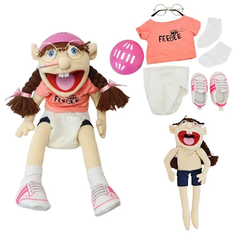 60cm Large Jeffy Puppet Plush Hat Game Toy Boy Girl Cartoon Feebee Hand  Puppet Plushie Doll