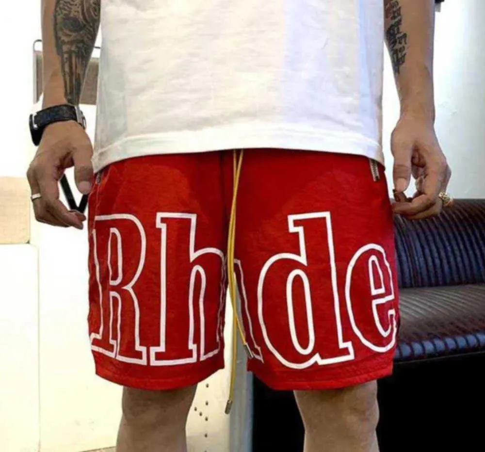 RHUDE Shorts Designers Hommes Pantalons Courts 2023 Summer Beach Palm Letter Mesh Street Fashion Pantalons de survêtement