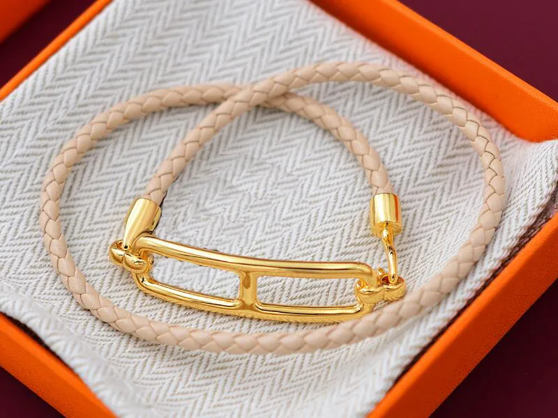 5A Charm Bracelets HM Pulsera de correa de cuero genuino en color albaricoque para mujeres con bolsa para polvo Tamaño de caja 16-21 Fendave