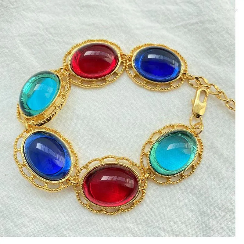 Conjunto de correntes vermelho/verde/azul vidro colar vintage brincos pulseira anel