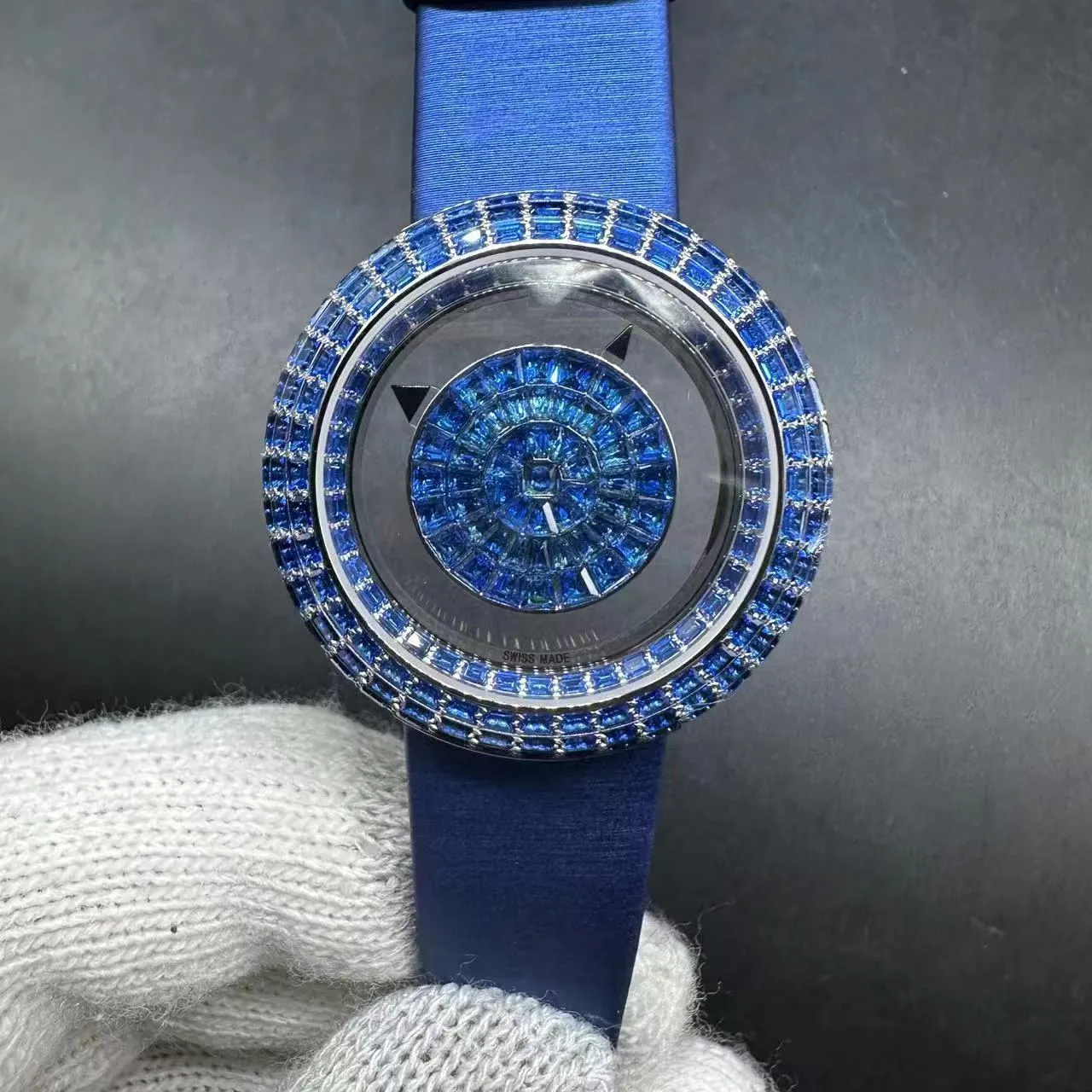 Heren New Iced diamanten horloge blauwe wijzerplaat horloge diamanten kast 37,5 mm lederen band quartz uurwerk