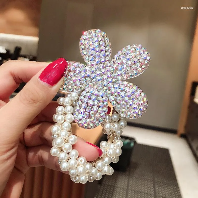 Klipsy do włosów moda czerwone kwiaty elastyczne pasy kryształowe rhinestone Pearl Fairbands luksusowe biżuterię akcesoria dla kobiet