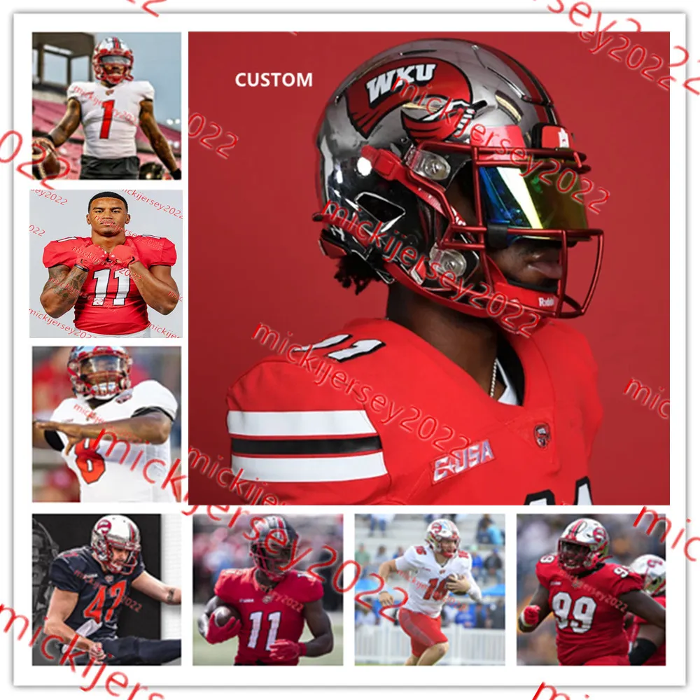 Niko Cooper KD Hutchinson Western Kentucky Hilltoppers 2023 Maillot Cameron Stage David Ndukwe Daewood Davis Tre Shaw Western Kentucky Maillots de football cousus