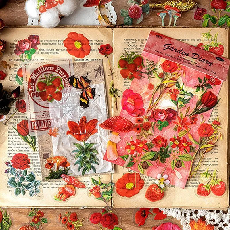 Presentförpackning 100 st/väska pvc klistermärke växt natur blommor dekorativ scrapbooking diy etikett dagbok brevpapper journal daisy svamp