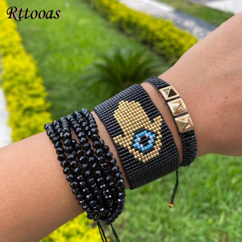 Bracelets Rttooas Fashion Handmade MIYUKI Beads Bracelet Set Women Girls Evil Eye Lucky Bracelet Crystal Hamsa Fatima Friendship Bracelet