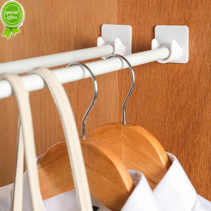 Nieuwe 4/2 Stuks Sterke Gordijnroede Beugel Houder Punch-Gratis Zelfklevende Haken Kleding Rail vaste Clip Badkamer Douche Staaf Opknoping Rack