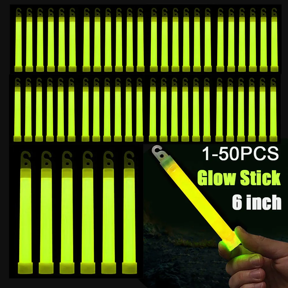 LED-licht stokt 1-50 stks gloedstokken met haak 6 inch fluorescentielicht voor wandelcamping Outdoor Emergency Concert Party Light Sticks 230625