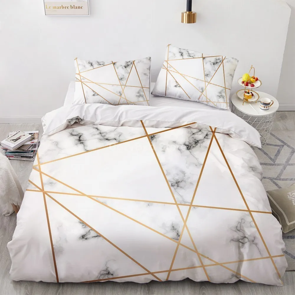 Conjuntos de cama de ouro branco padrão de mármore conjunto moderno 3d capa de edredom edredom roupa de cama twin queen king tamanho único moda luxo 230625