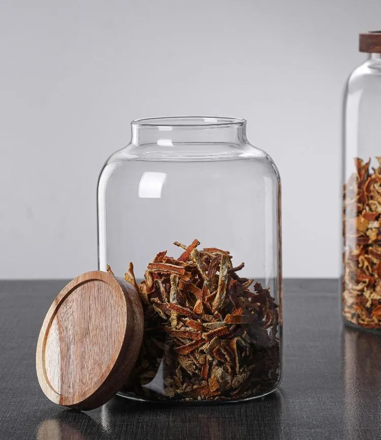 Butelki do przechowywania słoiki organizacja drewniana szklana szklana słoik duża herbata pastoralna okrągłe pudełka kuchenne 230625