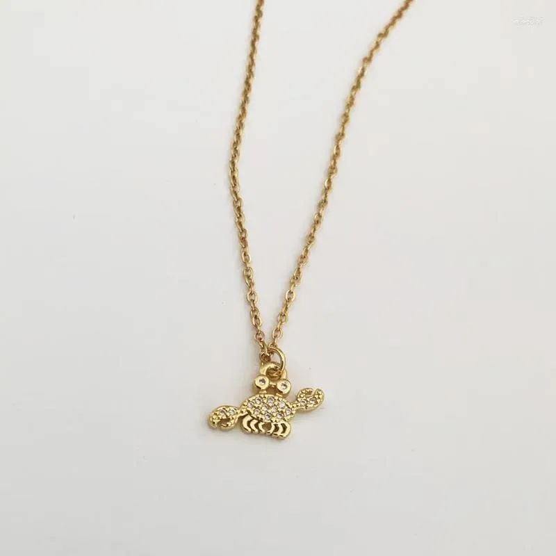 Pendant Necklaces Cute Small Gold Color Copper Zircon Crab Necklace For Woman Trendy Thin Chain Charm Clavicle Choker Jewelry Accessories