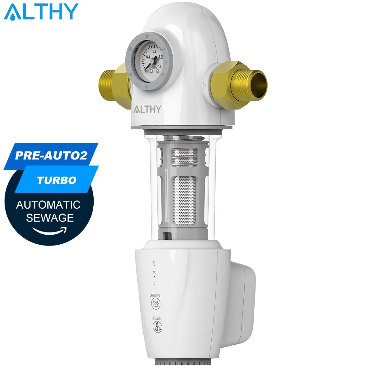 가전 ​​제품 Althy Preauto2 자동 플러싱 백 워시 프리 필터 스핀 다운 퇴적물 물 필터 중앙 집 전체 청화기 시스템