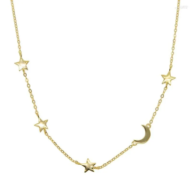 Chains Plain Moon Star Charm Gold Color 925 Sterling Silver 2023 Christmas Gift Elegance Simple Chain Lovely Necklace