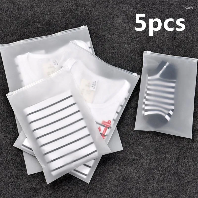 Sacs de rangement 5 pièces givré clair en plastique paquet tissu sac de voyage personnalisé étanche fermeture à glissière auto-scellant mat Portable