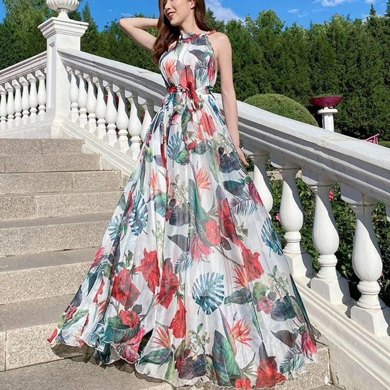dress floral chiffon polyester Sloane Print 100% POLYESTER Bohemian Maxi Dress for Women