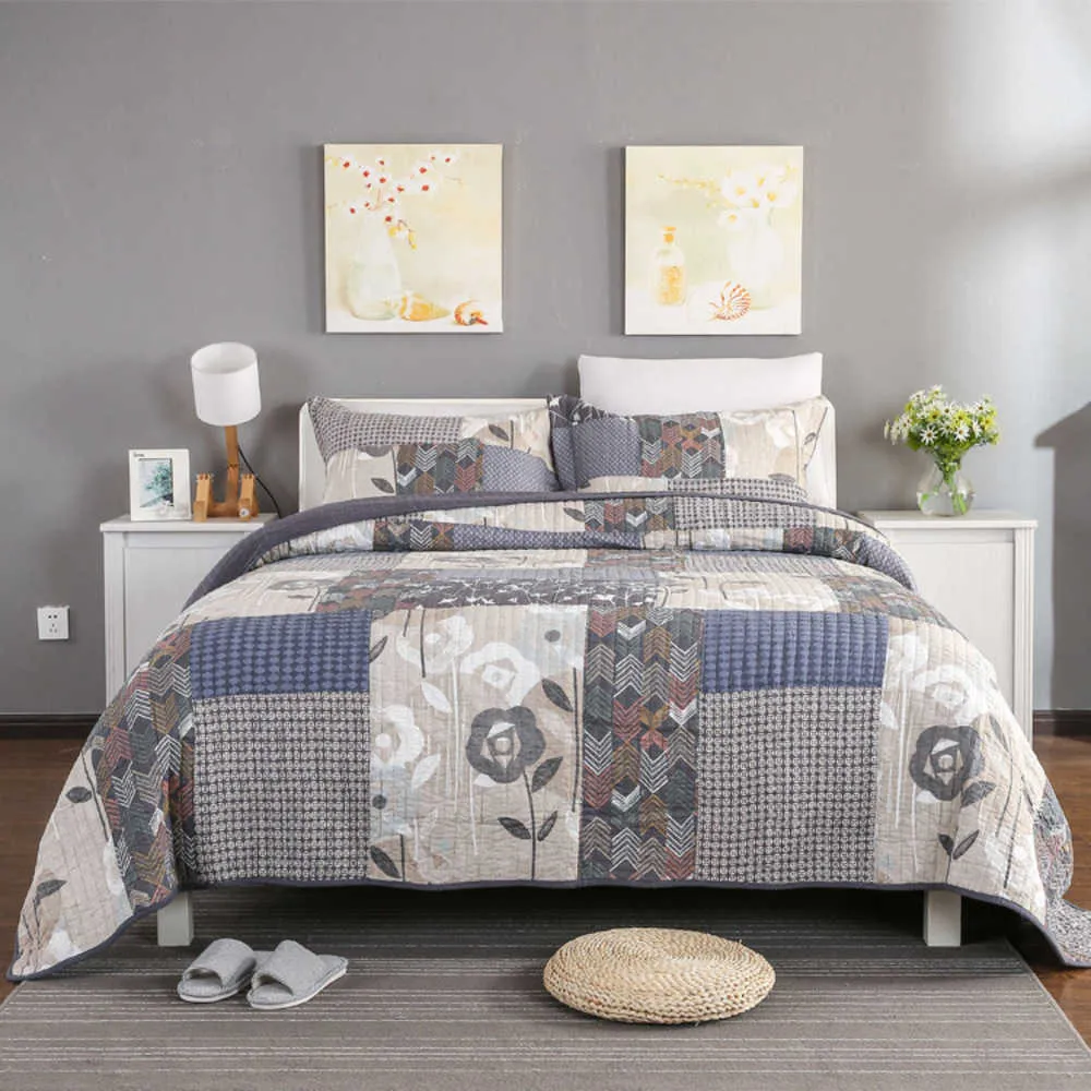 Quilted Three Piece Set, Handmade Patchwork Däcke Bed Cover, Pure Cotton, Summer Air Conditioning Quilt Boys Kids Bedding 2023