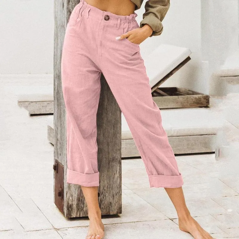 Pantalons pour femmes été Cargo pantalons de survêtement femmes 2023 taille élastique pantalon en lin décontracté Streetwear pantalons