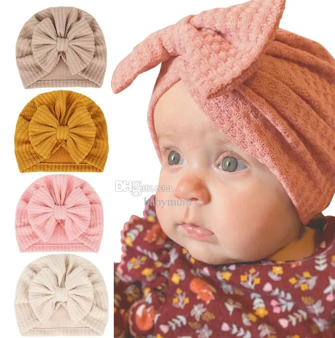 Cute Baby Flower waffle hat Kids Infant Bowknot Beaine cap Infant Bows knotted Headband Headwraps Toddler Festival Party decoration Hair Accessories