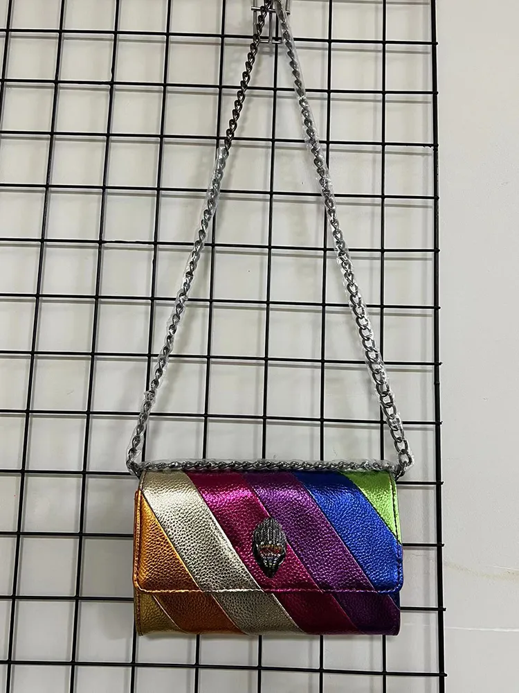 Schoudertassen Kurt Geiger London Clutch Bag Multi kleurrijke patchwork handtas elegant en stijlvol diner metalen ketting avondvoegende portemonnee