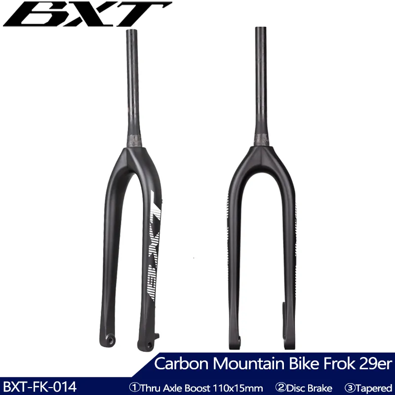 Bisiklet Çatalları BXT Tam Karbon MTB Çatal Boost 110*15mm 29er dağ bisikleti çatalı 29 "inç disk fren Konik 1-18 to1-12 Thru Aks çatalı 230626