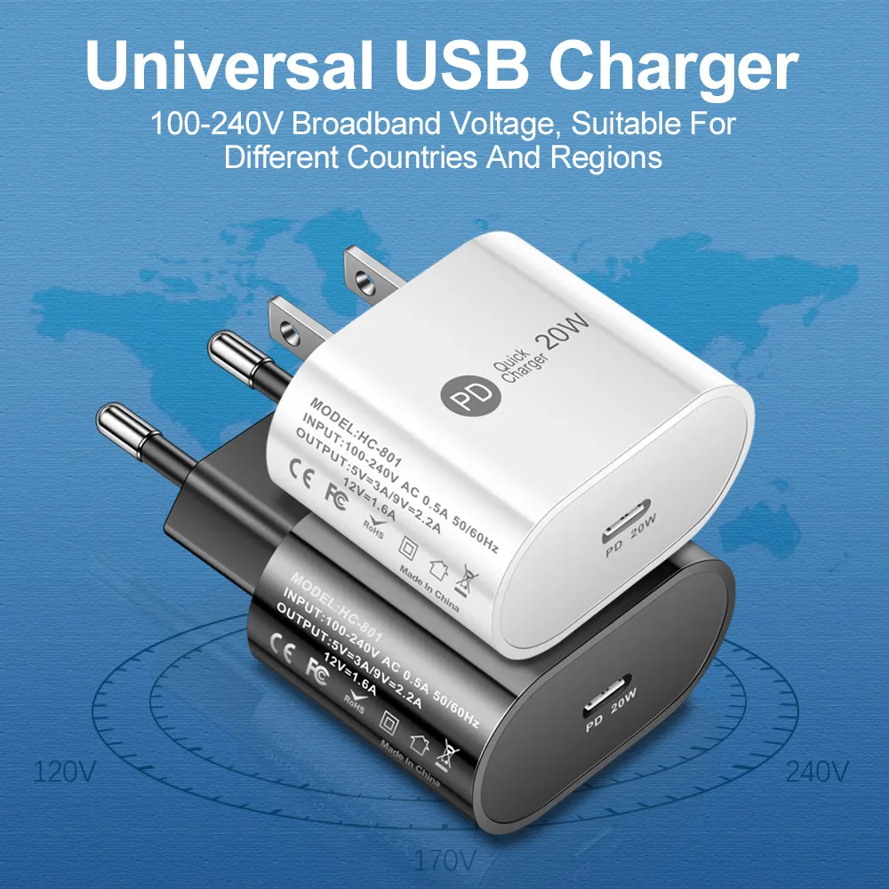 Chargeur rapide 20W PD Adaptateur de charge rapide USB C Chargeurs muraux de type C