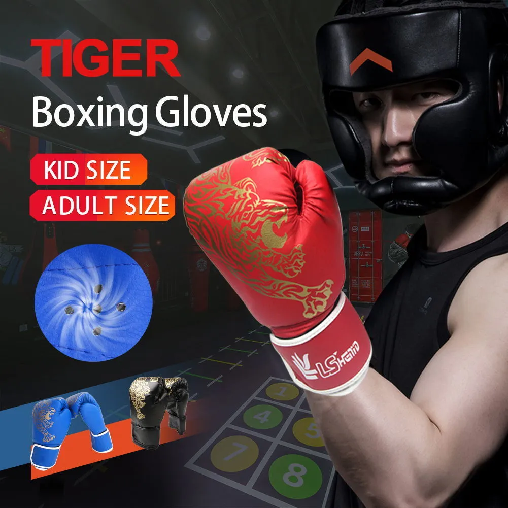 Sports Gloves 1 Pair Adults Kids Boxing Gloves Breathable Leather Training Fighting Gloves Sanda Boxing Training Gloves Kickboxing Accessories 230625