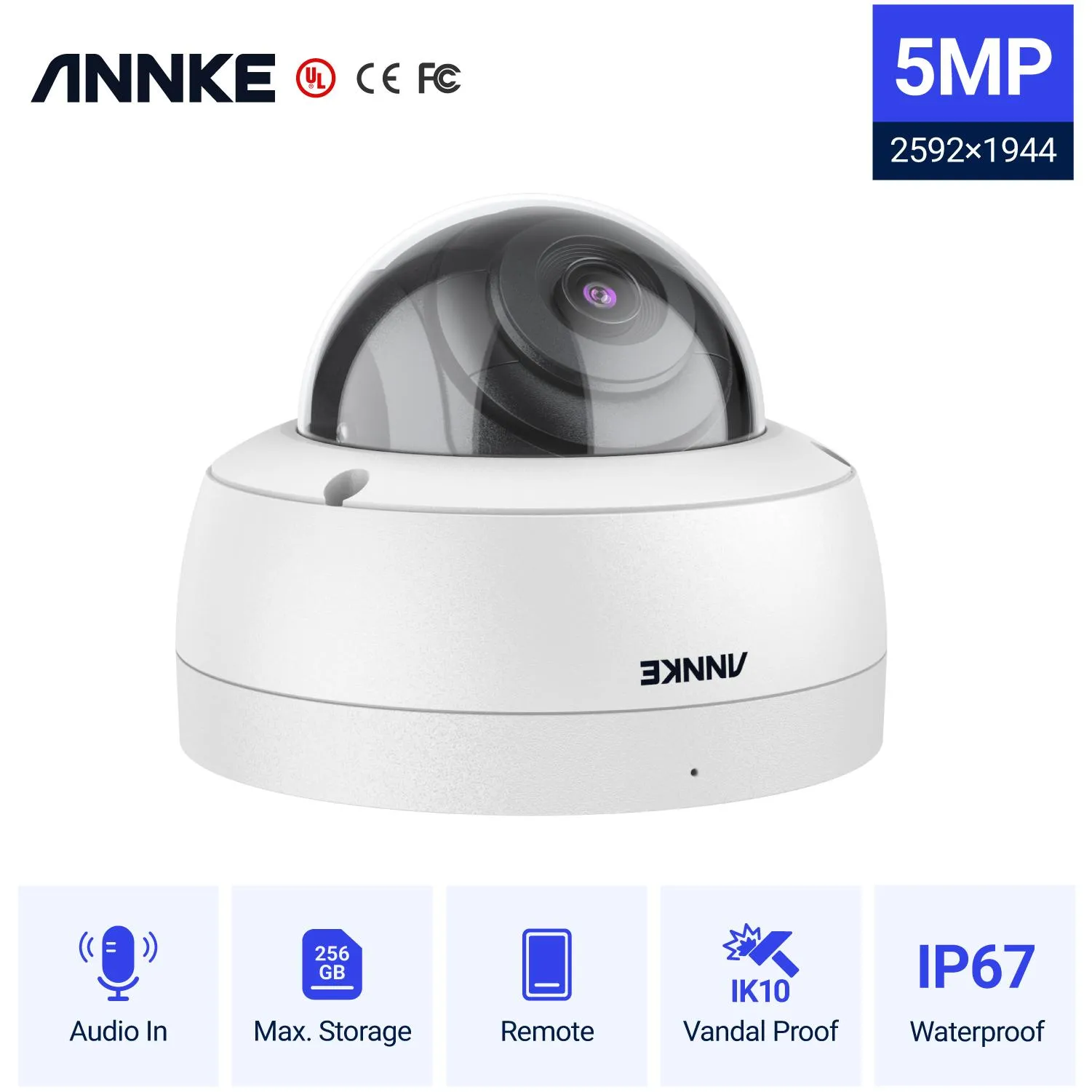 نظام Annke 1PC 5MP HD Security Surveillance Camera Ircut Night Vision Recording Audio Audio Record