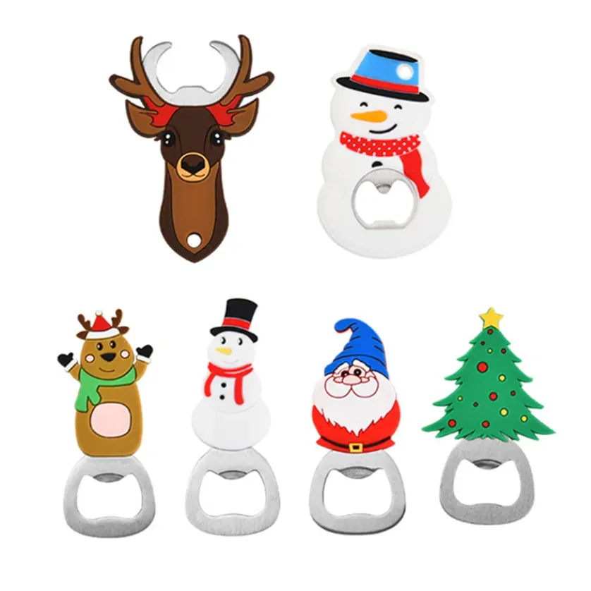 Christmas Bottle Opener Party Favor Creative Cartoon Stainless Steel Corkscrew Silicone Openers Household Kitchen Tool JN26