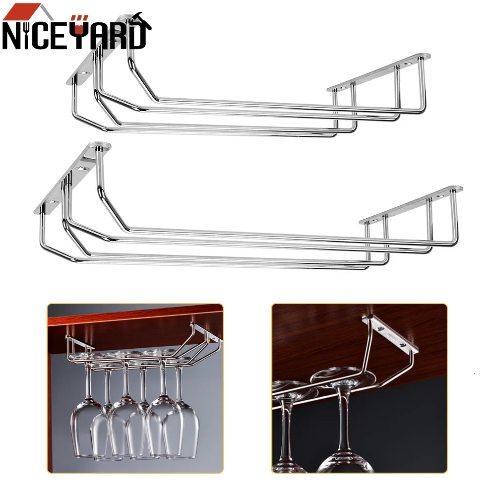 TABLANT TOP VIN RACKS NICEYARD 27CM/34CM Rostfritt stål Vin Glas Rack Stemware Hängare Hängande bägare Hållare Hylla under skåpet för Home Bar Pub 230625