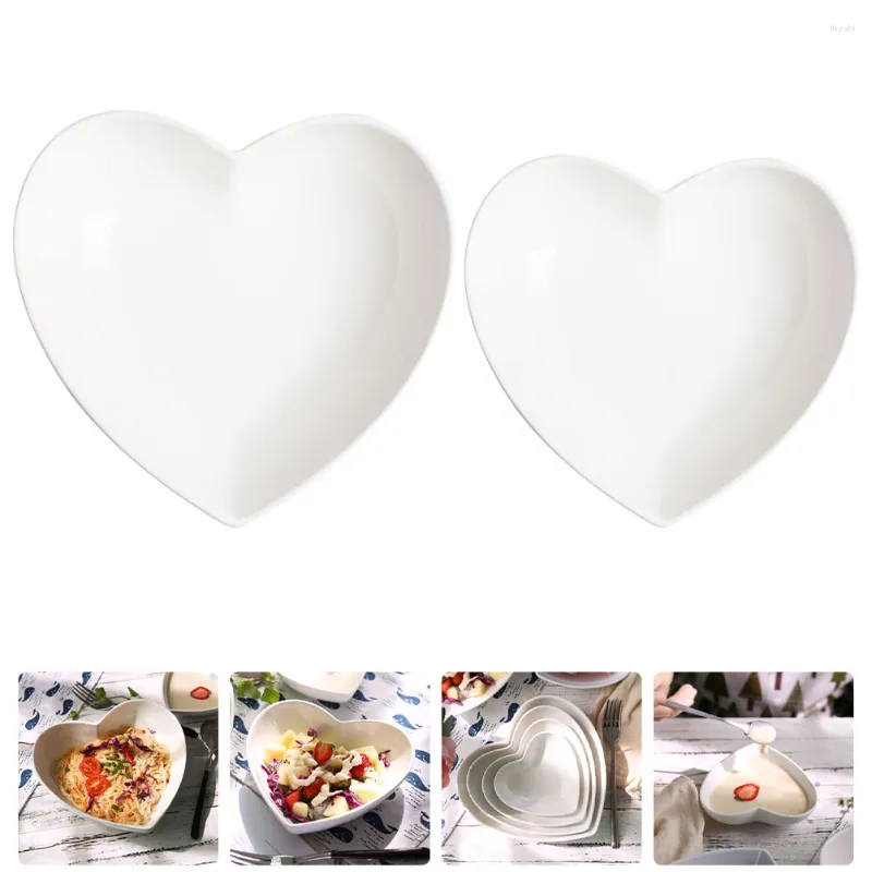 Ensembles De Vaisselle 2 Pcs Bol De Fruits En Céramique En Forme De Coeur À Manger Salade Bols De Stockage Plats 18X19X5CM Blanc Céramique Riz Cuisine Fournitures Bébé