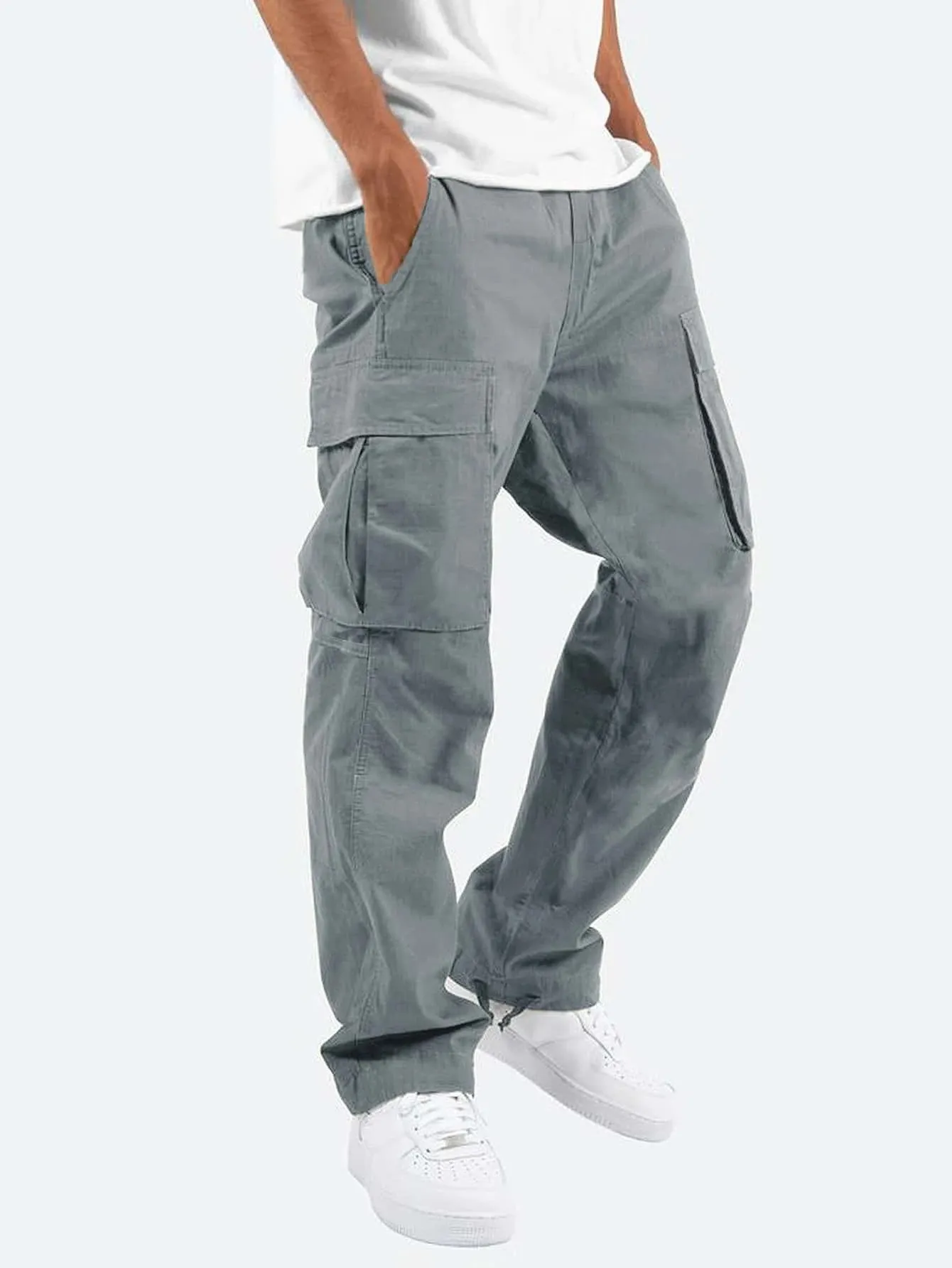 Designer Cargo Pants Hip Hop Style Multi Pocket Drawstring Slim