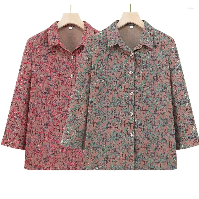 Blouses pour femmes 2023 femmes âgées Blouse printemps été trois quarts manches imprimer mère chemises décontracté Cardigan hauts grand-mère Blusa