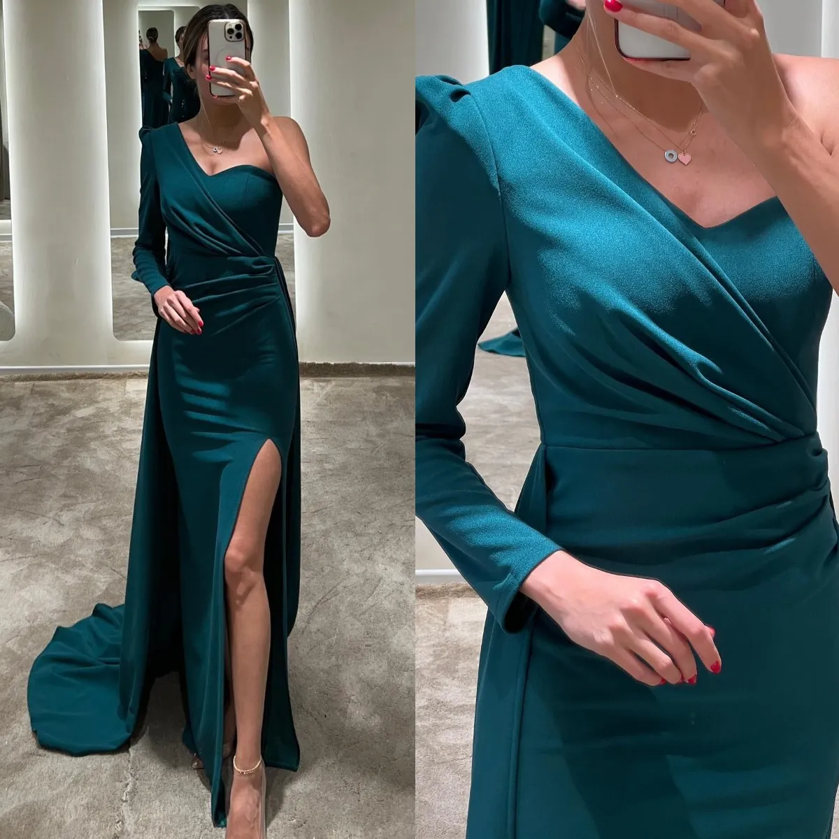 Elegant Pea Blue Prom Dresses One Shoulder Evening Gowns Split Formal Red Carpet Long Special Ocn Party Dress