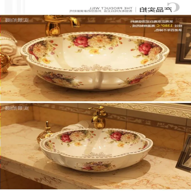 La Chine artistique fait à la main en céramique Art bassin éviers comptoir lavabo salle de bains navire éviers vanités bol lavabo Jimgn