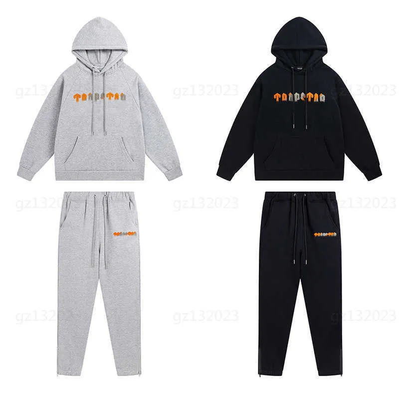 Trapstarr Man Siyah Hoodie İki Parçalı Set Sarı Gri Havlu Nakış Yastıklı Kazak Sıradan Spor Pantolonları Erkek Takip Takım