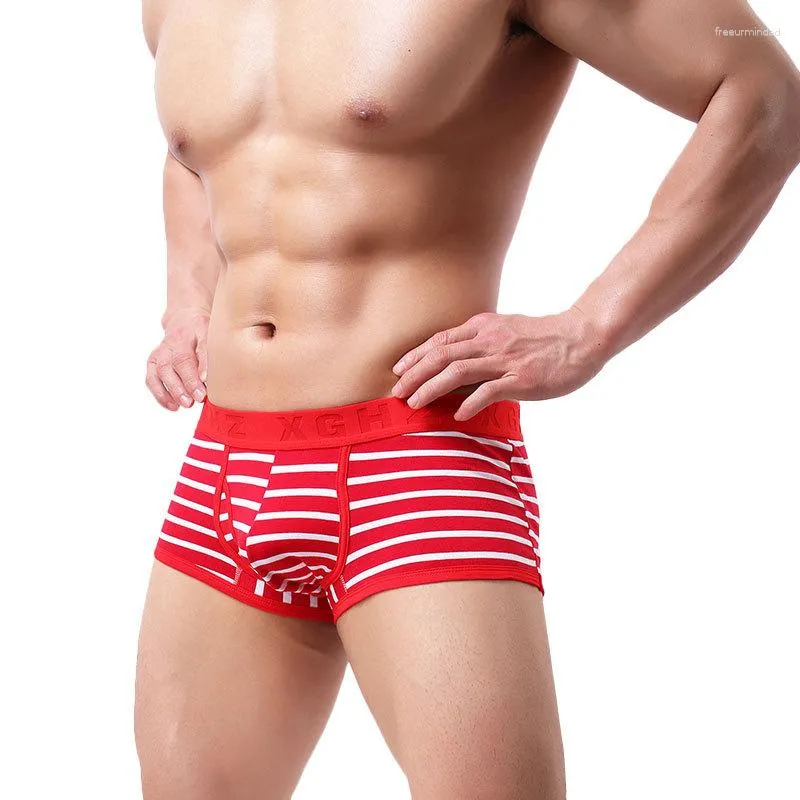 Unterhosen Sexy Männer Boxer Shorts Unterwäsche Baumwolle Mischungen Höschen Mann Gestreiften Niedrige Taille U Konvexen Beutel Cueca Masculina M-XXL