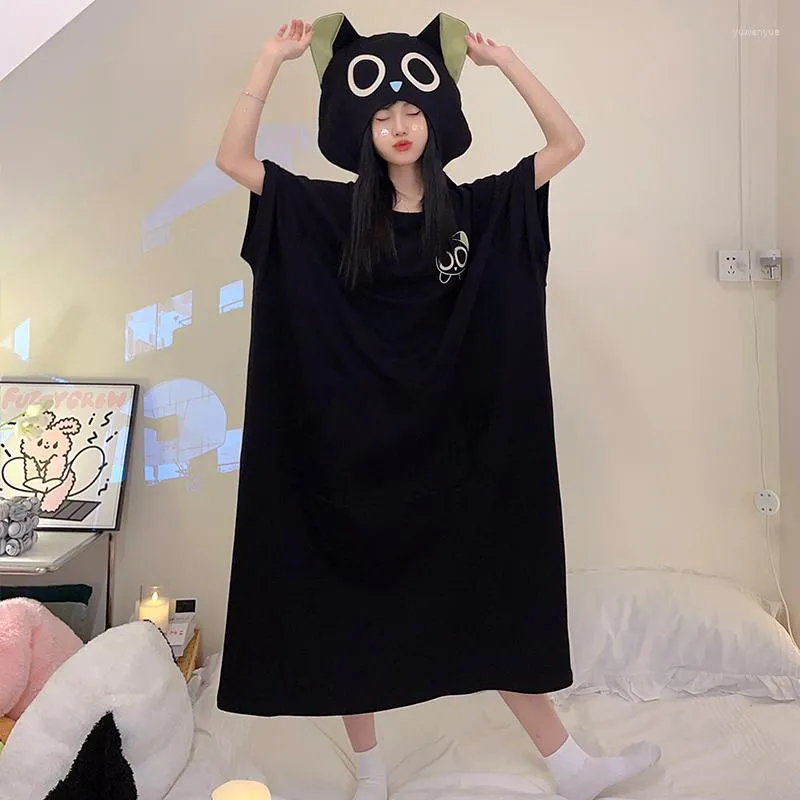 Kvinnors sömnkläder sommar kvinnor pajamas nattdress tecknad anime kigurumis vuxen koreansk femme pijamas sömnskjortor fritid bär hemkläder