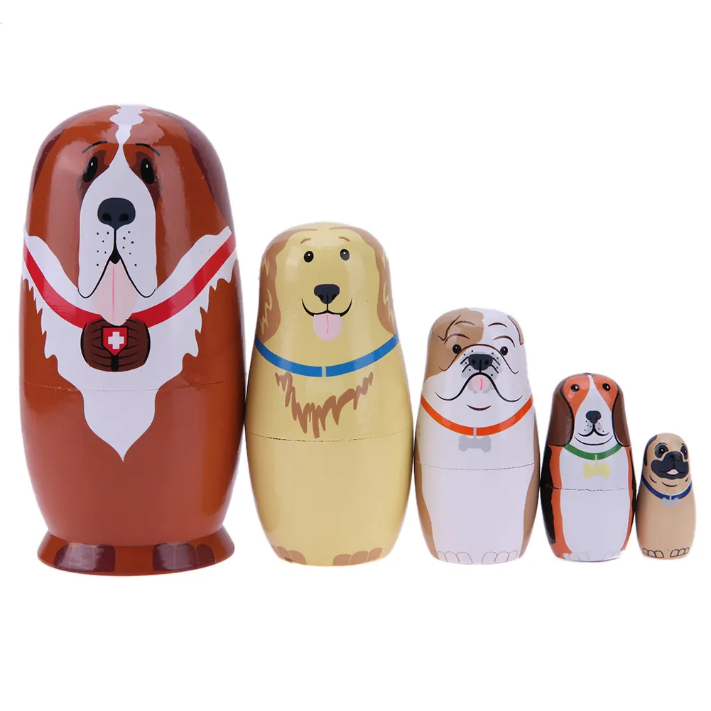 Lot De 6 Poupées Russes De Noël En Bois – Empilables – Motifs Cartoon – Déco Festive Et Jeu