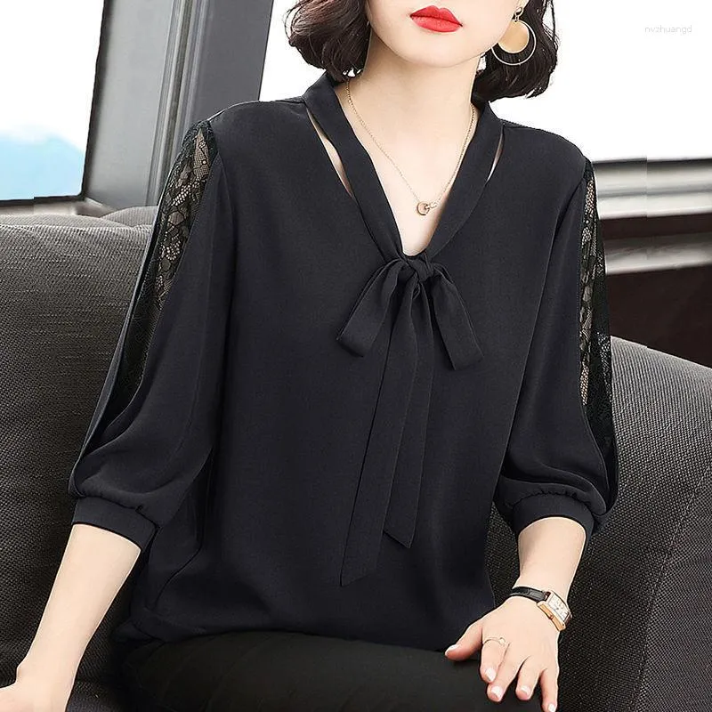 Женские блузки винтаж 2023 летние женщины корейские полу рукава сплошной шифоновой блузки Элегантная повседневная женщина.