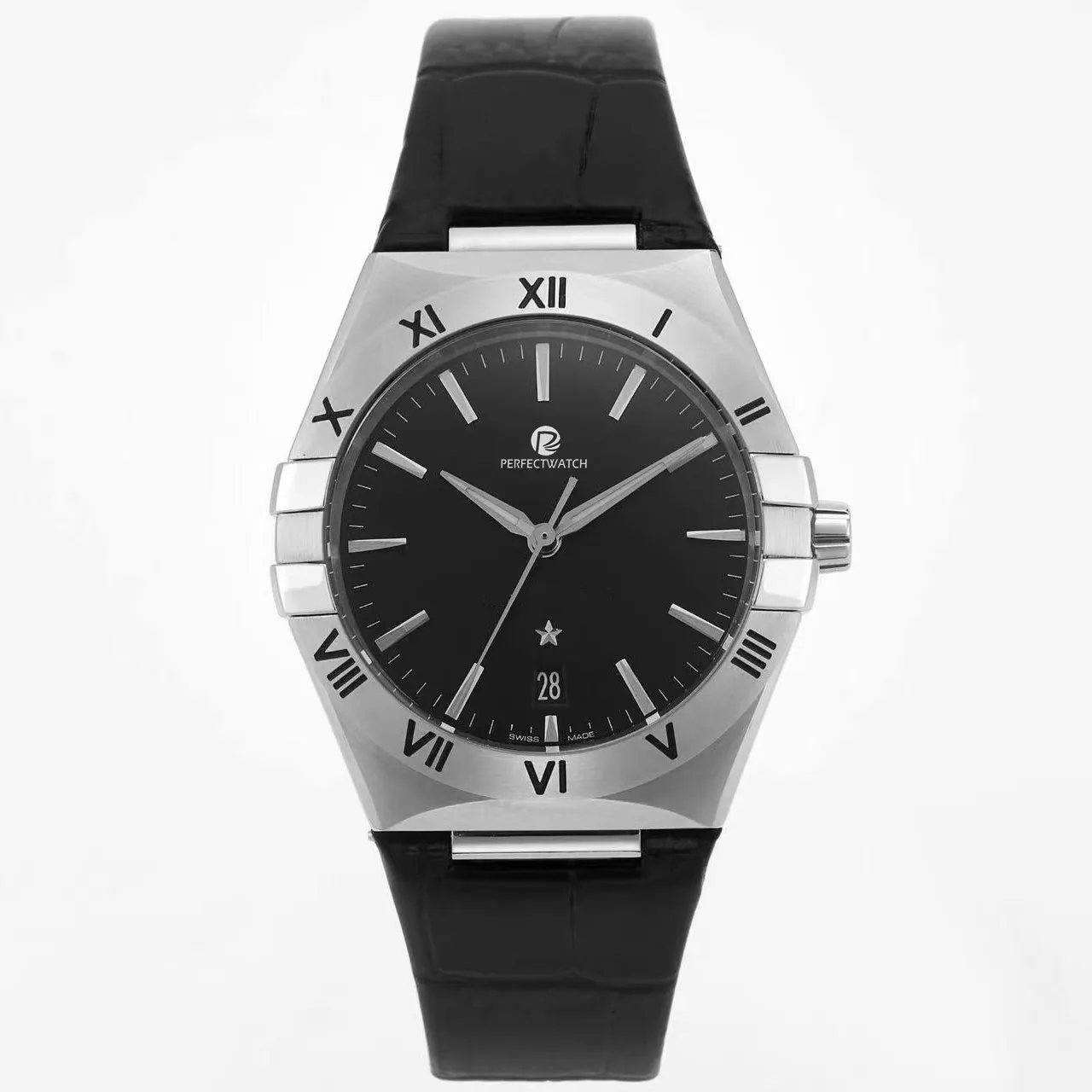 Relógio de negócios masculino da moda, design avançado, pulseira de couro importado, relógio à prova d'água de vidro de safira