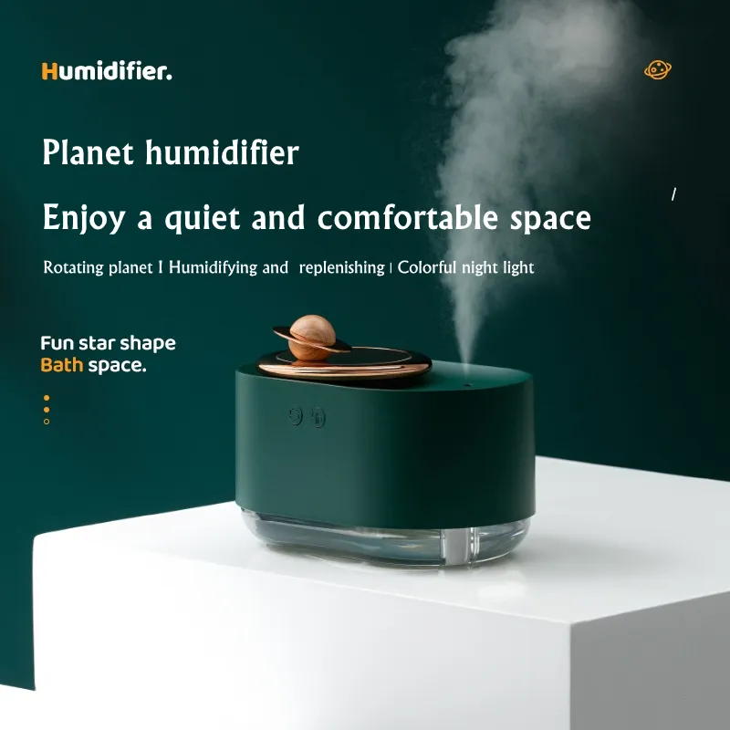 Outro Home Garden 300ml Rotating Planet Air Humidifier USB Wireless Aromatherapy Machine Creative Small Night Light Home Ultrasonic Atomizer 230625