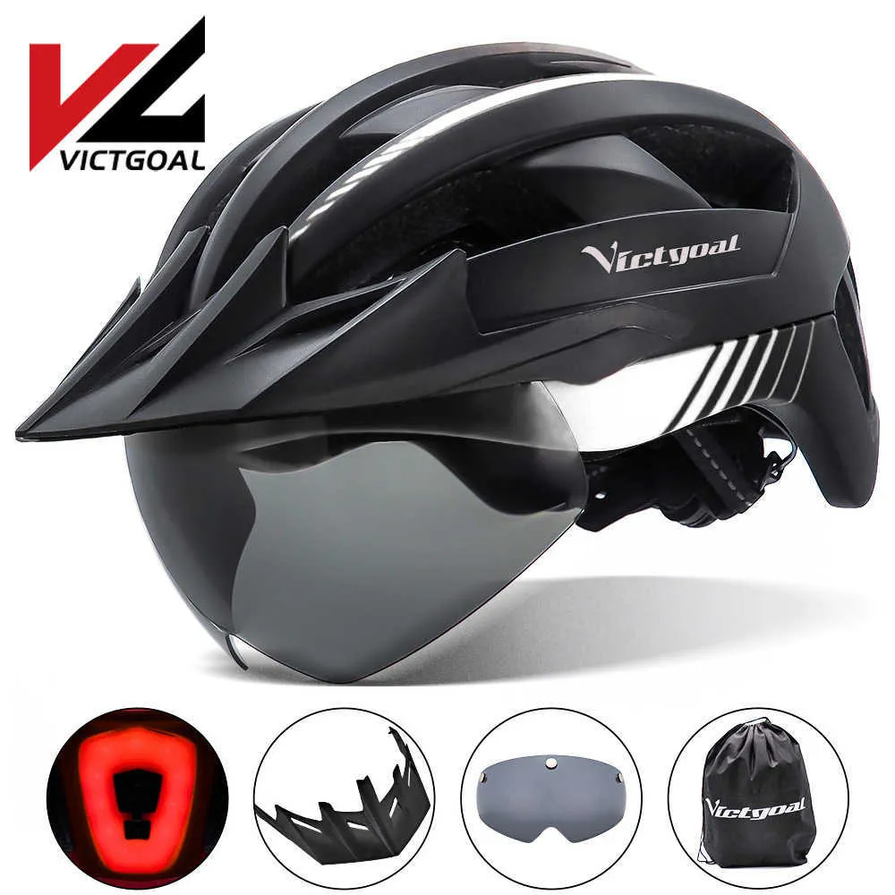Cycling Helmets VICTGOAL MTB D Bicyc Helmet USB Rechargeab Taillight Cycling Helmet for Men Mountain Road Sun Visor Goggs Bike Helmets HKD230626