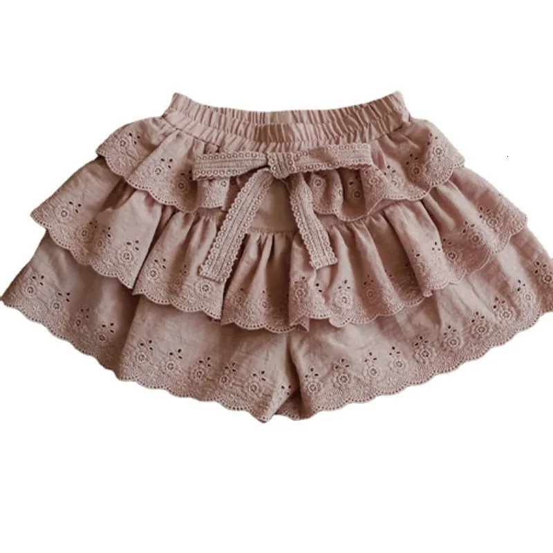 Shorts Baby Girls Shorts 3 Layers Lace Cotton Embroidery Hollow Out Hole Kids Girl Loose Shorts 1-13Yrs Children Summer Short CL905 230625