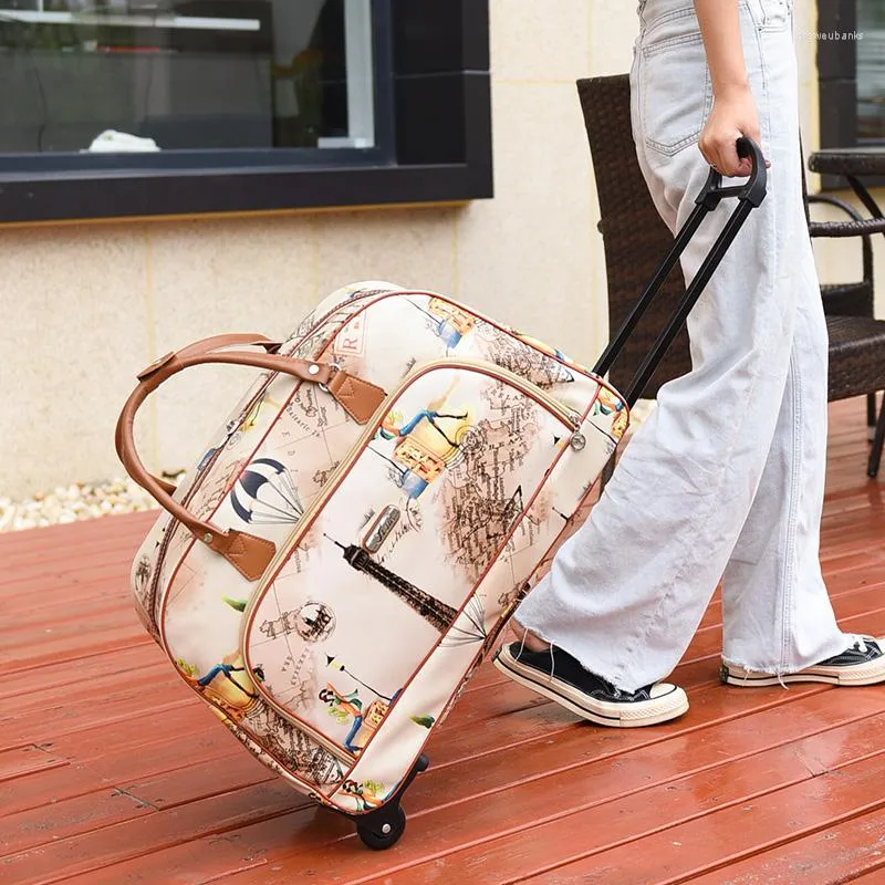 Malas de viagem femininas de grande capacidade malas de carrinho com rodas bolsa Oxford à prova d'água com rodinhas