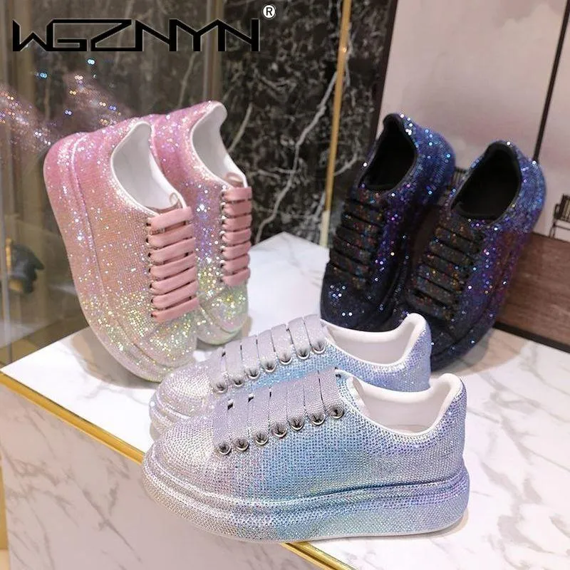 Boots 2021 AuTmn Leather Women Chaussures New Style Fashion Platform Plateforme Chaussures Ins Plateforme Sneakers Tide Shine Bling Rhinestone Chaussures