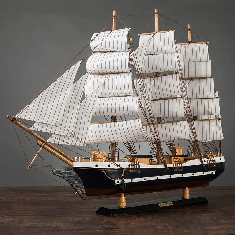 Modelluppsättning monterad 80 cm stor trä segelbåt Modell Craft Toys Sailing Boat 3D Ship Medelhavets heminredning Slanggåva till vän 230625