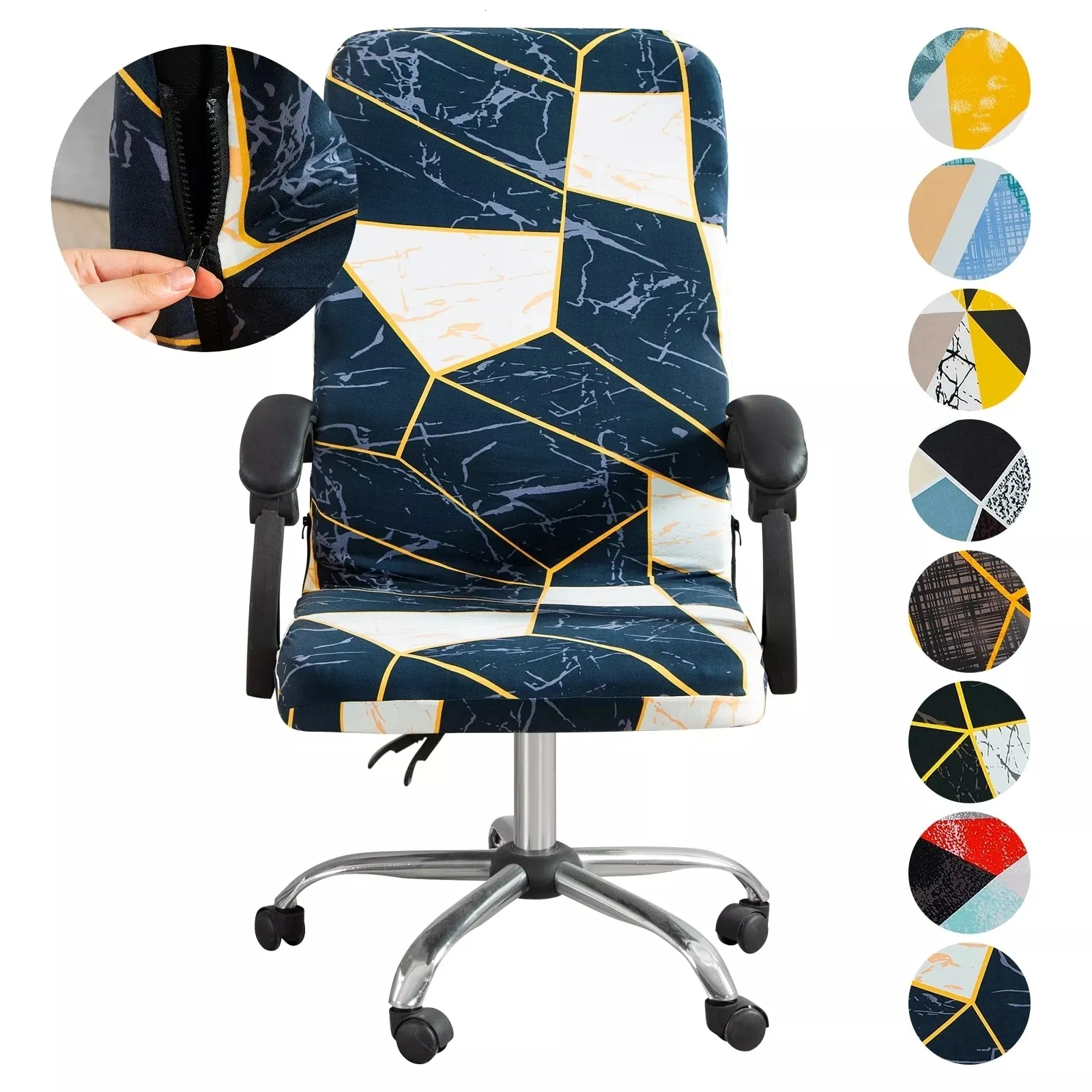 Chair Covers Geometry Elastic Antidirty Rotating Stretch Office Computer Desk Seat Cover Removable 230626